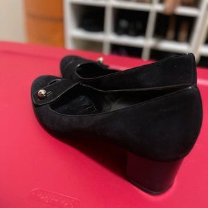 'Gucci' Suede Mary Jane Heels w/ Gold "GG" Button